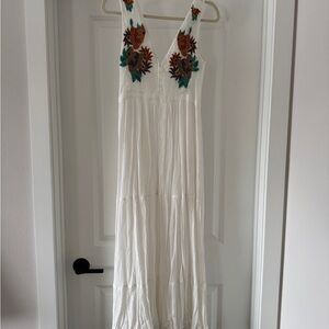 Lulu's White Maxi Dress with Floral Embroidery